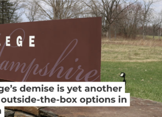 Hampshire College’s campus entrance on April 16, 2026, a few days after the school announced it is closing. Jessica Rinaldi/The Boston Globe via Getty Images